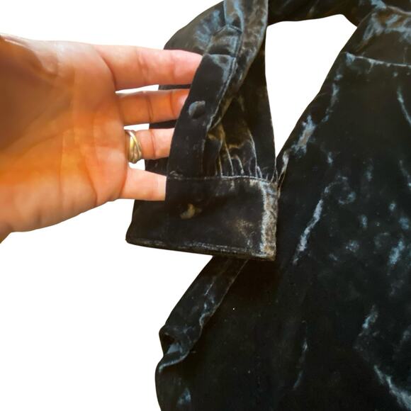 Talbots Black Velvet Long-Sleeve Blouse Ruffled Mandarin Collar Sz L Holiday - Picture 9 of 16